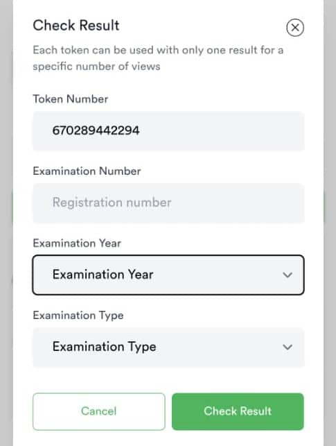 check result with token