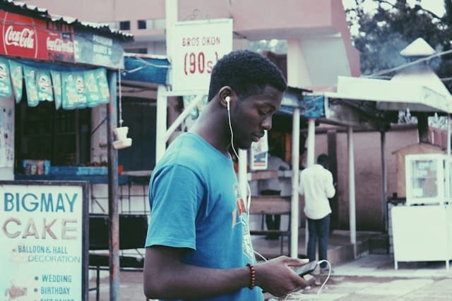 man look at smartphone